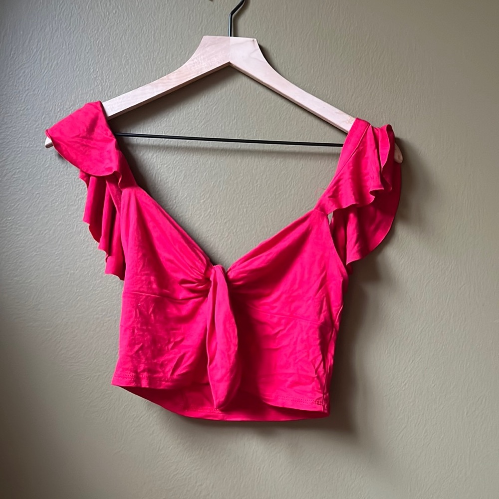 Rachel Pally Red Crop Top With Flutter Sleeves Si… - image 1